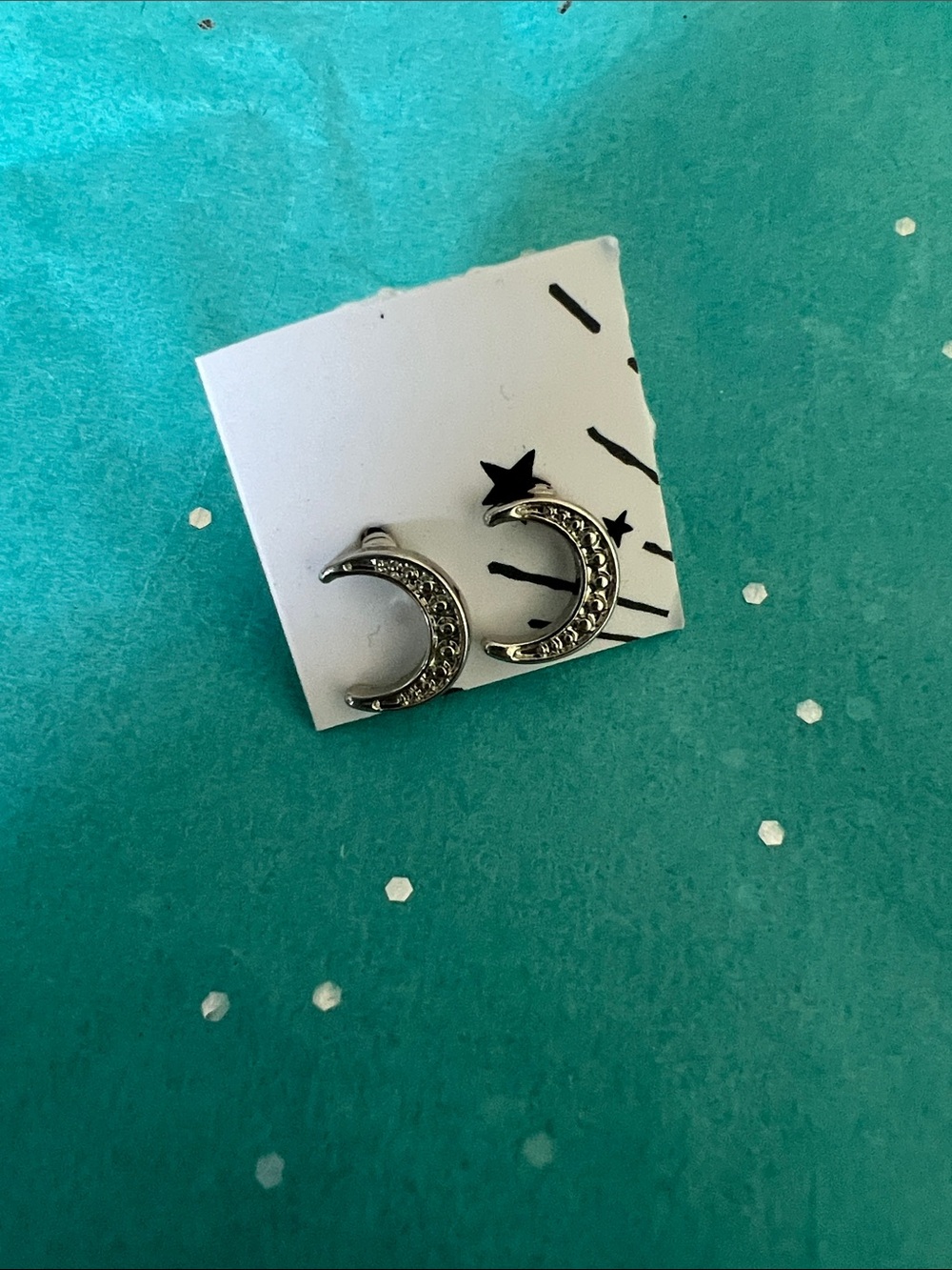 Silver Tone Crescent Moon Earrings